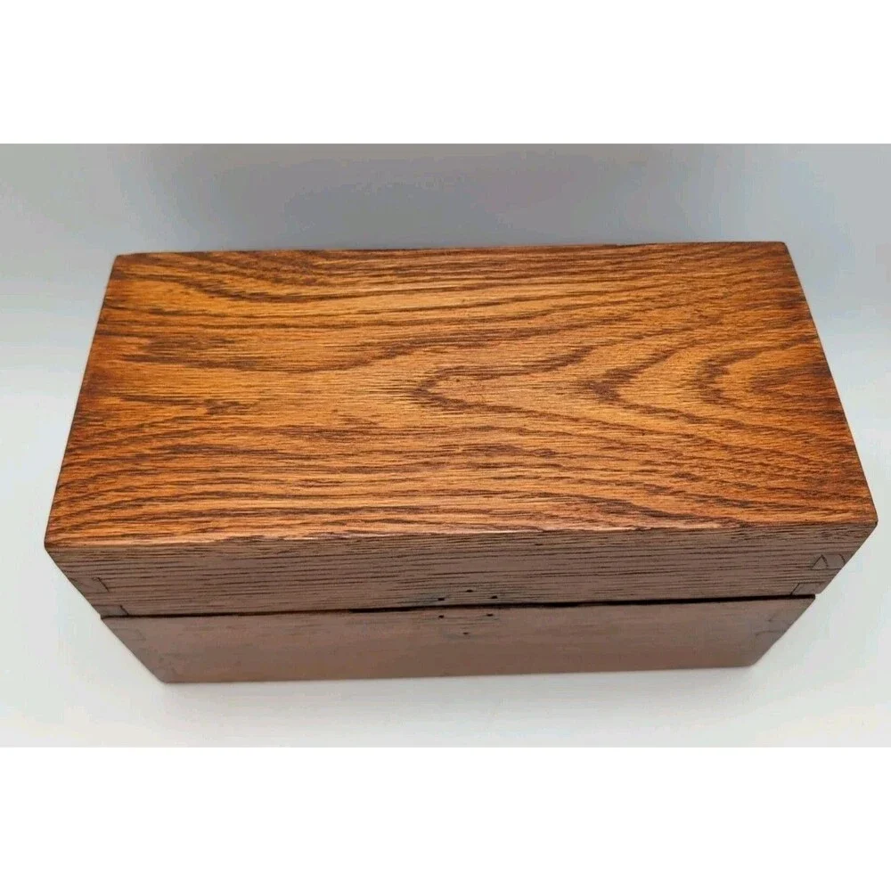 Vtg Oak Box Dovetail Handmade Hinged Lid Jewelry Watch Trinket